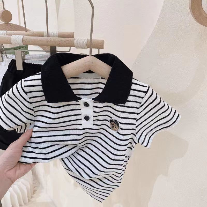 Set Áo Thun polo Tay Ngắn Kẻ Sọc + Quần Short Thời Trang Mùa Hè Cho Bé Trai Và Gái