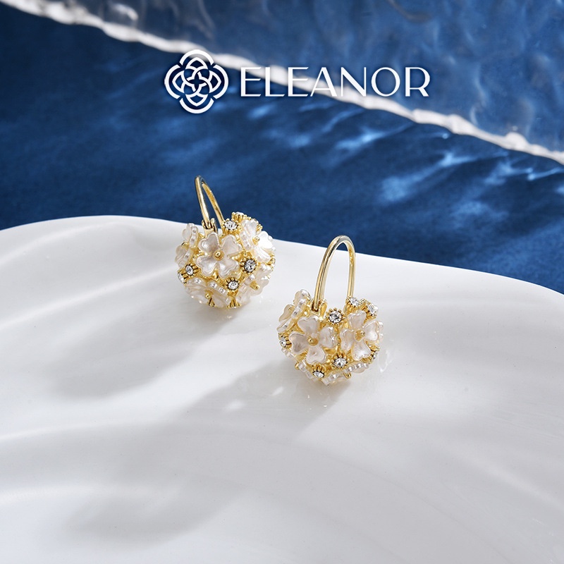 Bông tai nữ chuôi bạc 925 Eleanor Accessories hình quả cầu gắn hoa phụ kiện trang sức 4139