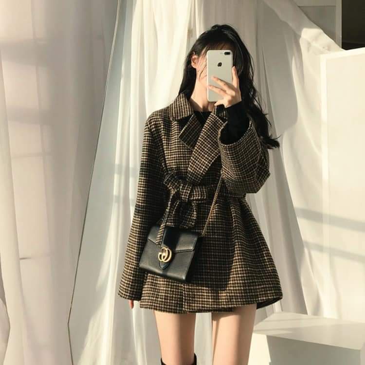 Áo khoác dạ 2 lớp dày dặn có đai thắt eo