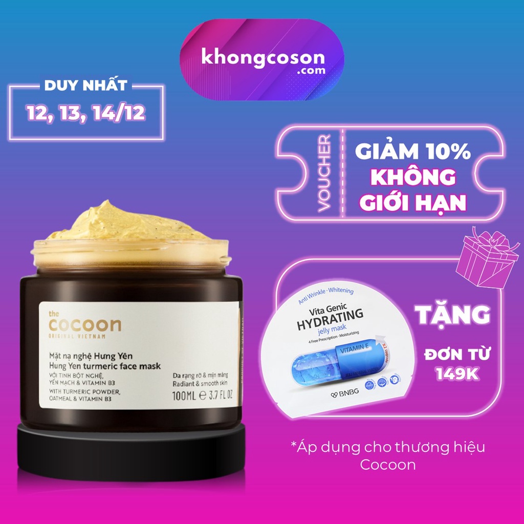 Mặt Nạ Nghệ Hưng Yên Cocoon Giảm Thâm Đều Màu Da Turmeric Face Mask 30-100ml - Khongcoson