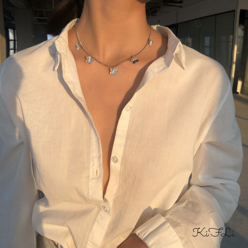 Vòng cổ choker mắt xích xi mạ vàng phối mặt bướm và ngôi sao thời trang cho nữ