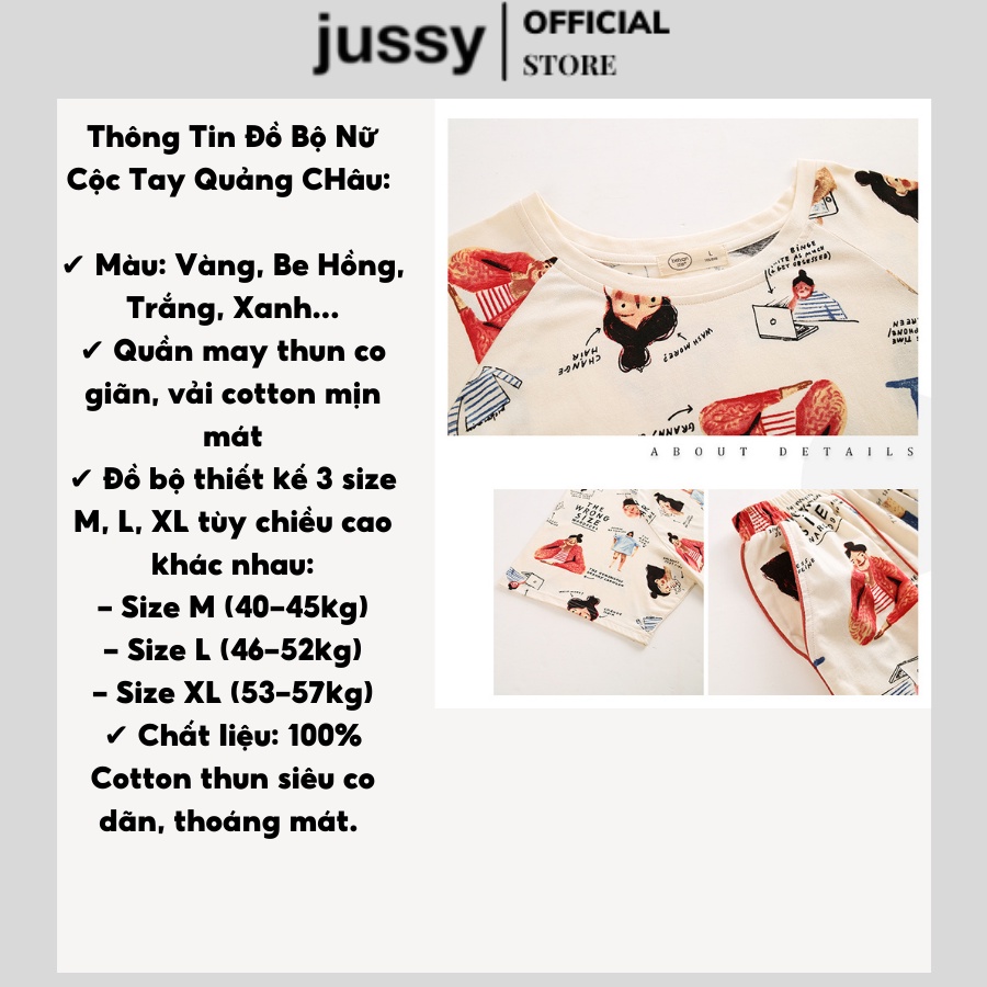 Đồ Bộ Nữ Mặc Nhà Ngắn Tay Jussy Fashion Đồ Ngủ Nữ Kiểu Dáng Hàn Quốc, Chất Vải Cotton Nhẹ Siêu Mịn Mát Size 45-55kg