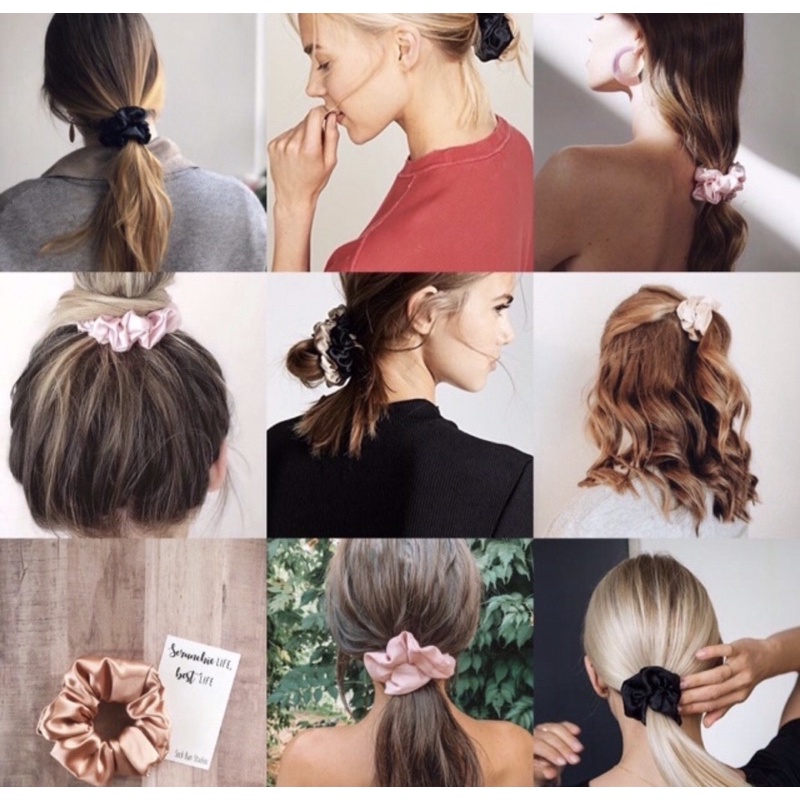 Dây cột tóc scrunchie vải phi bóng phong cách hàn quốc dành cho nữ