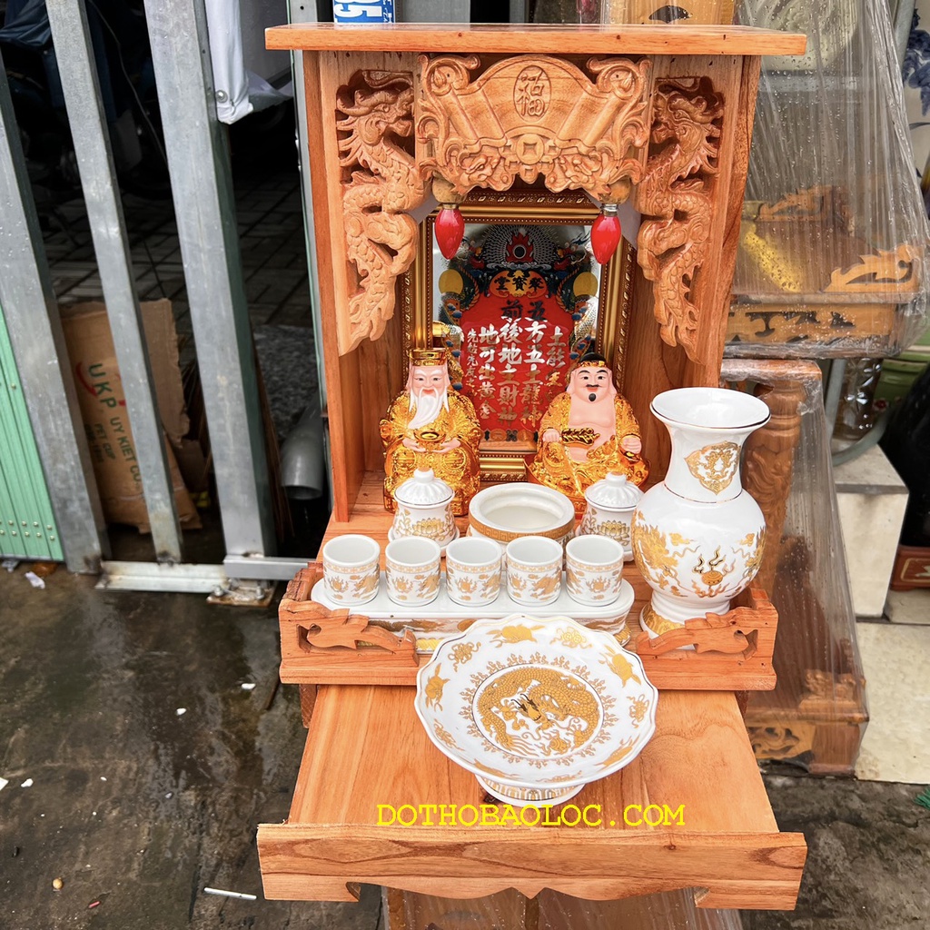 COMBO3 Bộ bàn thờ thần tài gỗ xoan ngang 35cm– Vàng