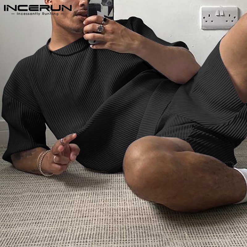 Bộ đồ INCERUN gồm áo tay ngắn và quần short dáng rộng thời trang dành cho nam