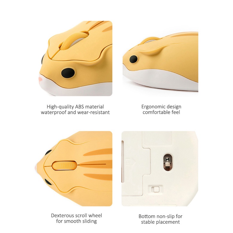 CHUYI chuột không dây sạc pin chống ồn 2.4Ghz Hamster 1600dpi 3D Hoạt Hình Xinh Xắn