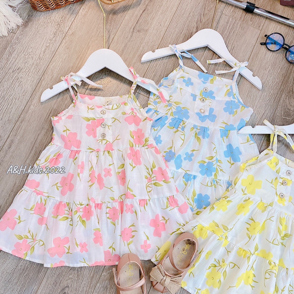 VAY39 - Váy bé gái, váy 2 dây, hoa, chất đũi siêu mát cho bé từ 8-21kg, Richkid123