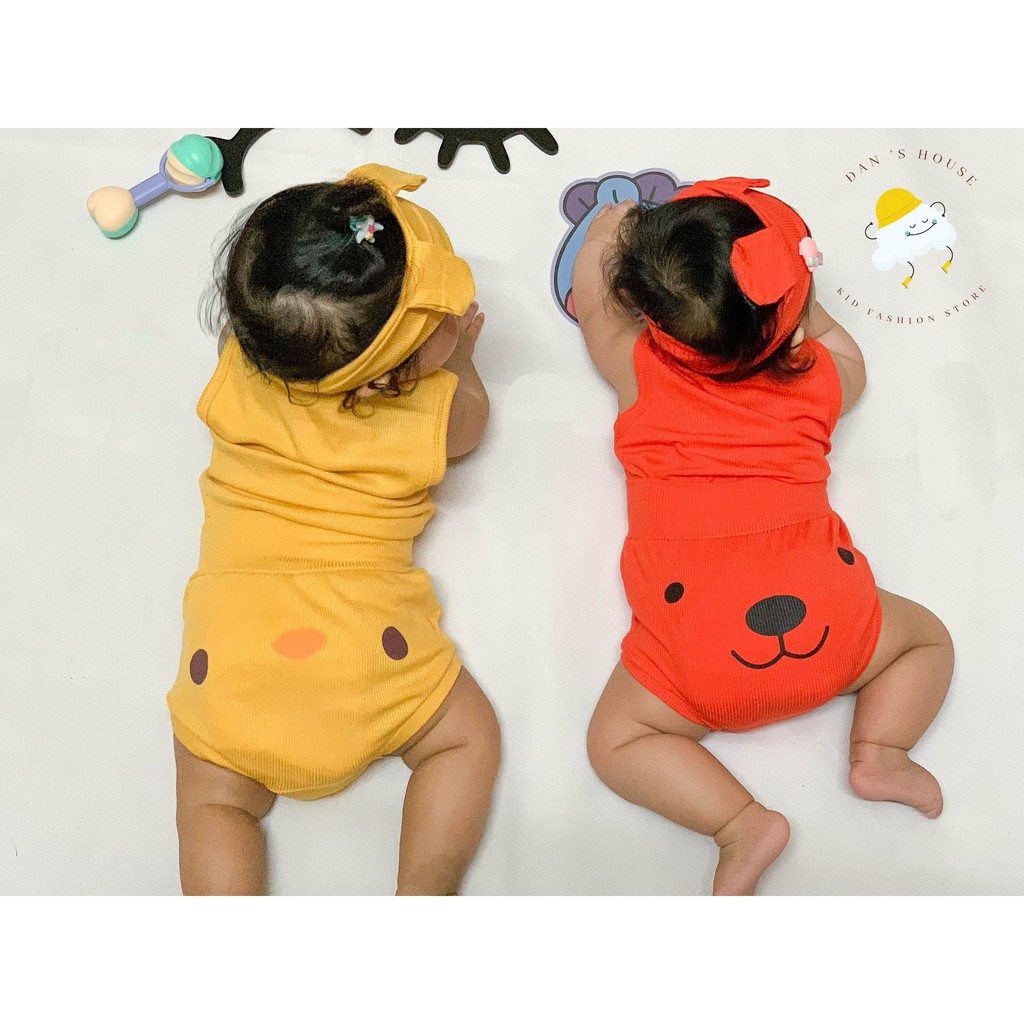 Bộ 3 lỗ cotton thun lạnh gân tăm mông thú cho bé trai bé gái