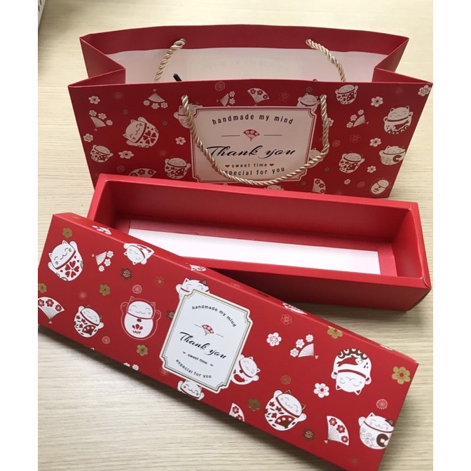 Bộ túi hộp mèo thần tài Thank You đựng bánh quy dứa