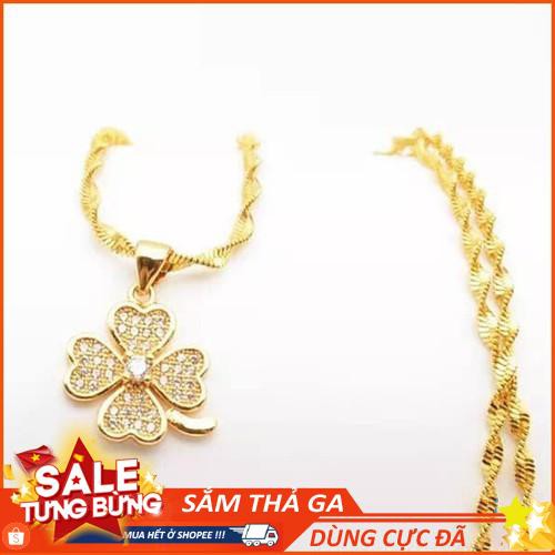 Dây Chuyền Nữ Mạ Vàng 24K - Dây Xoắn Sang Trọng Mặt Cỏ 4 Lá.