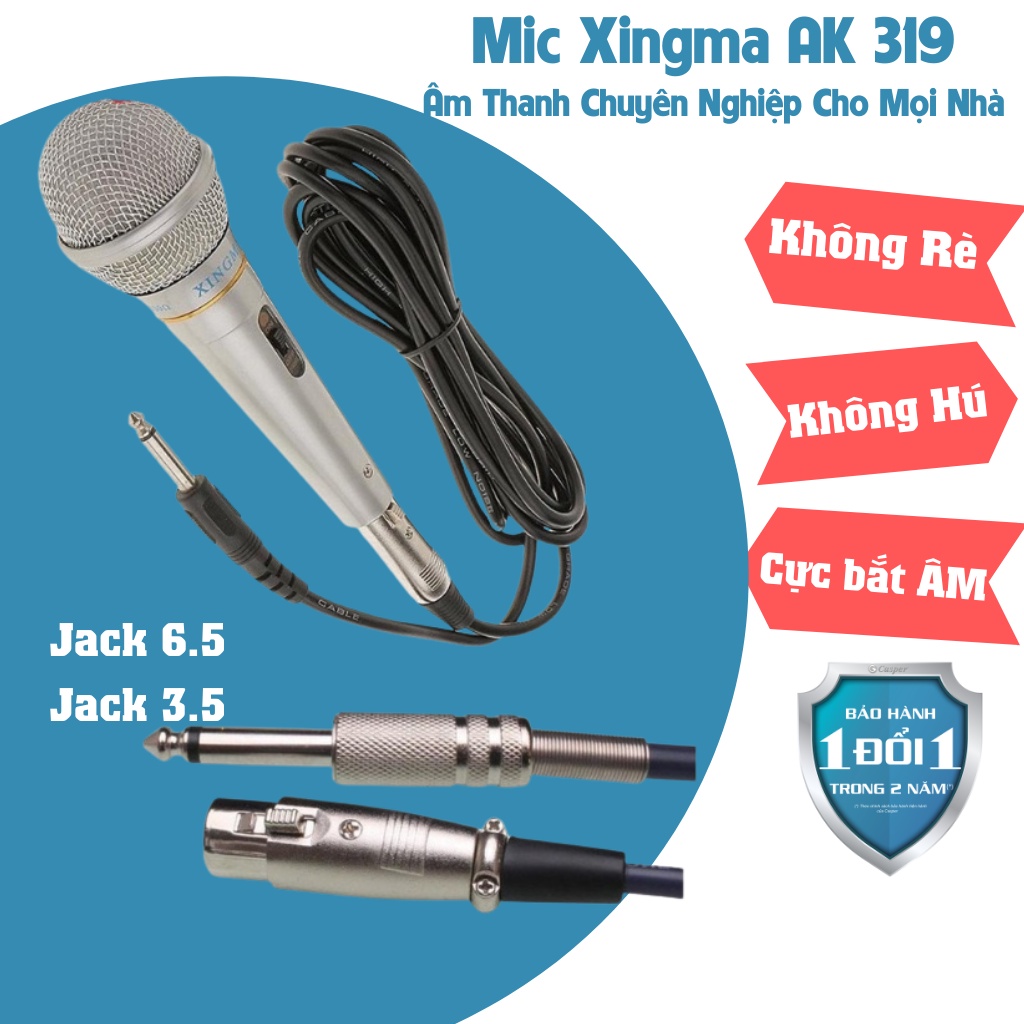 Mic Hát Karaoke Có Dây Xingma AF-319 Mic Karaoke Chống Hú Hút Âm Cao Hàng Chính Hãng - Bảo Hành 12 Tháng