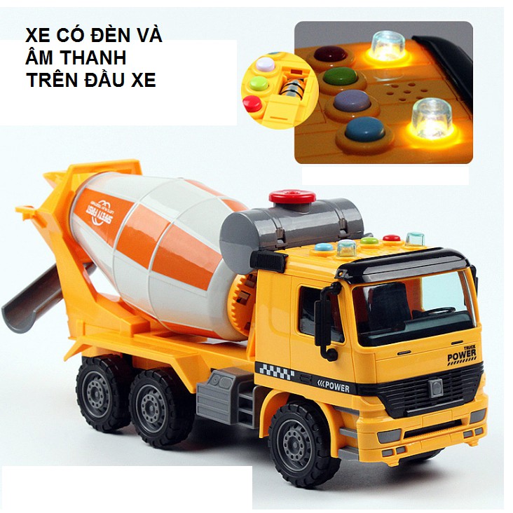 Mô hình ô tô xe chở bê tông đồ chơi trẻ em tỉ lệ 1:16 xe chạy đẩy trớn bằng bánh đà có đèn nháy