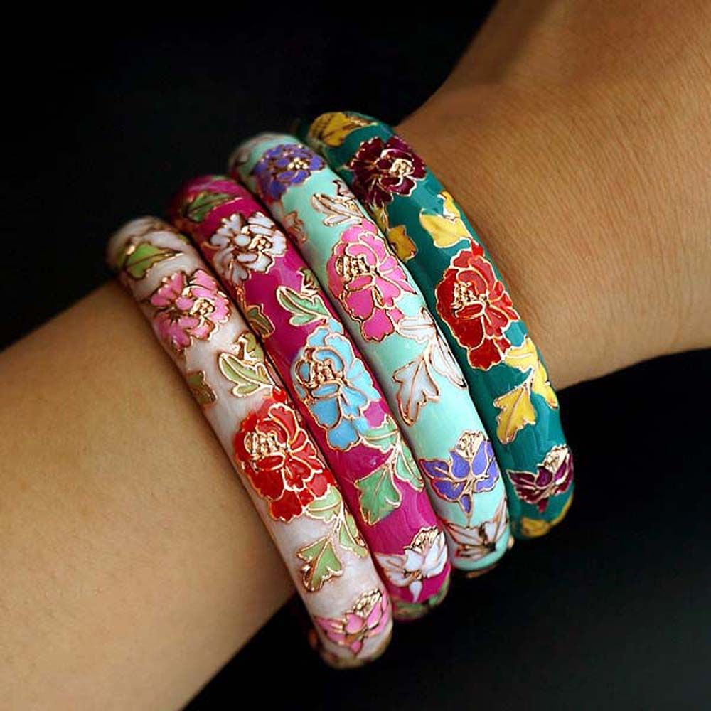 Vòng tay mặt hoa tráng men phong cách vintage