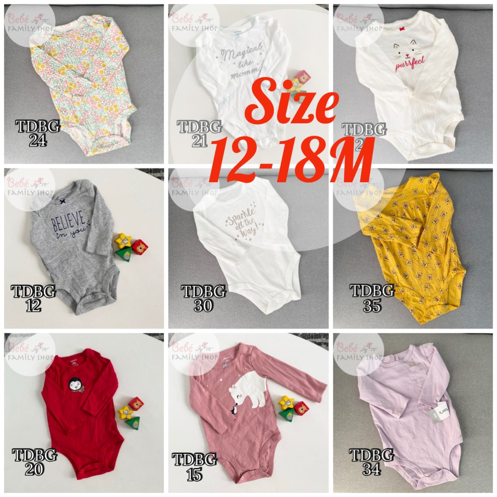 [SIZE 12-18M] Body chip dài tay BÉ GÁI Carters/ bodysuit cho bé xuất dư tay dài TDBG - bebefamilyshop