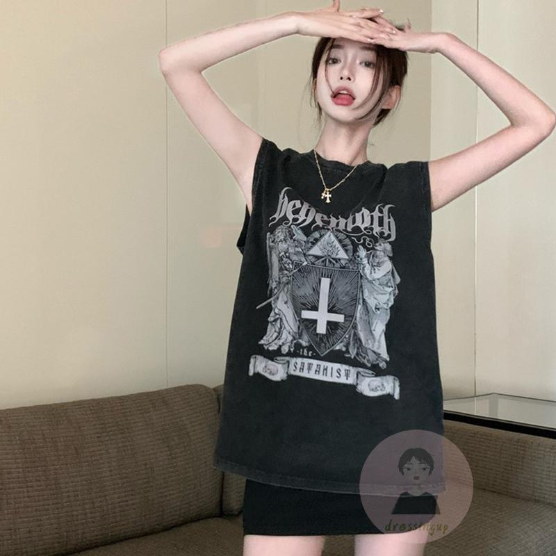 Áo Tank Top Không Tay Cổ Tròn In Chữ Thời Trang Mùa Hè Dành Cho Nữ