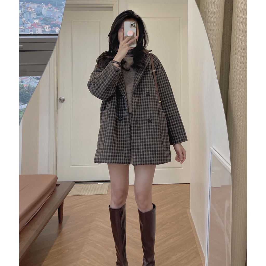 (Ảnh thật) Audrey Khoác dạ kẻ nhỏ lót chần bông 624 | BigBuy360 - bigbuy360.vn