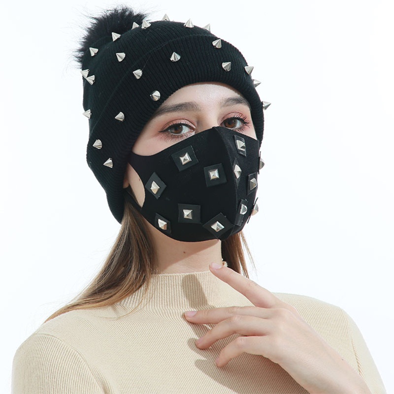 Mũ Beanie Dệt Kim Màu Đen Phong Cách Hiphop Thời Trang Mùa Đông Cho Nữ