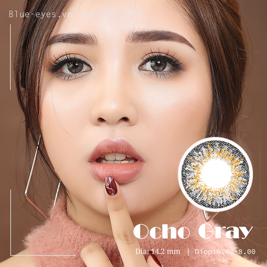 Kính áp tròng Blue Eyes - OCHO GRAY - Lens cận thời trang màu xám trầm phủ vân sang  chảnh - nhập khẩu chính hãng Hàn Qu