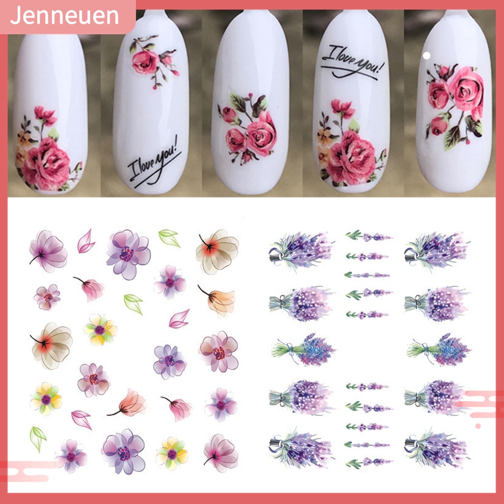 [JENN] Hình Dán Móng Tay Tự Dính Họa Tiết Hoa Chuyển Nước Nhiều Phong Cách Lạ Mắt