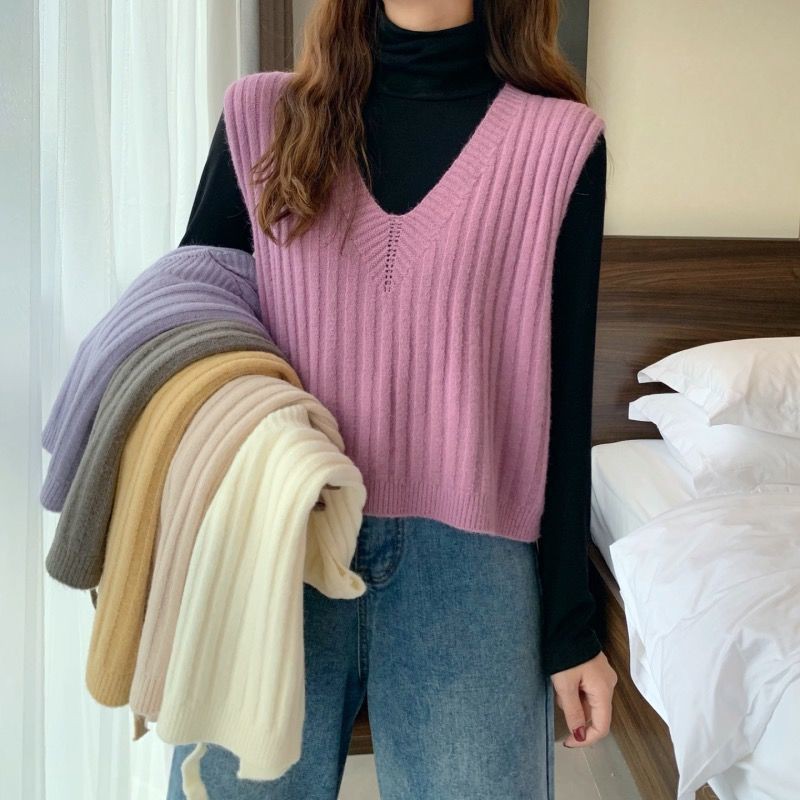 [Sẵn] Gile Len | Áo Gile Nữ Len Sọc Dây Buộc Nơ Lưng Thời Trang Thu Đông 2021, Phong Cách Ulzzang Hàn Quốc | BigBuy360 - bigbuy360.vn