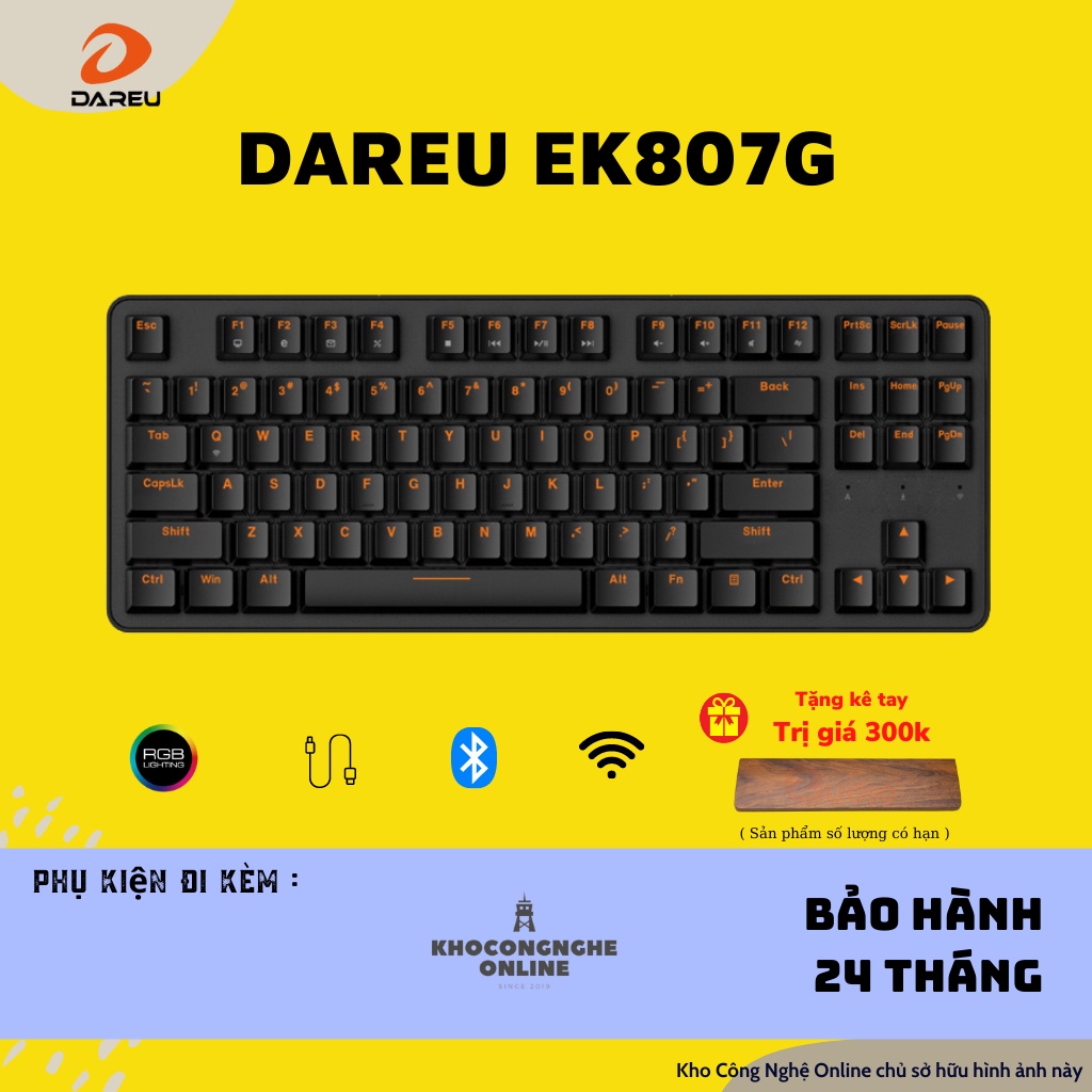 Bàn phím cơ không dây Dareu EK807G Black / White (Blue/ Brown/ Red D switch)