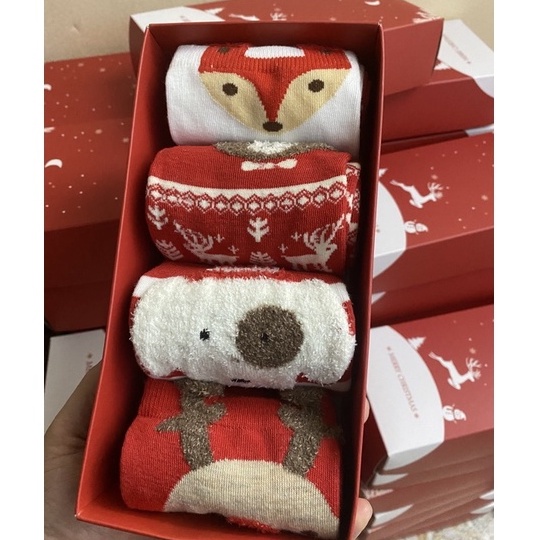 [QUÀ TẶNG] Tất noel, vớ noel họa tiết cực yêu đón giáng sinh chất cotton co giãn cổ cao xinh xắn