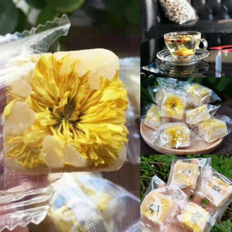 Trà hoa thảo mộc đường phèn mix 4 vị 4 viên: cúc vàng, bạch cúc kỷ tử, hoa nhài trà xanh và hoa hồng