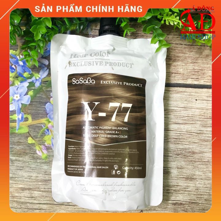 THUỐC NHUỘM PHỦ BẠC 100% NÂU HẠT DẺ (NÂU LẠNH) SASABA Y-77 TÚI 450ML