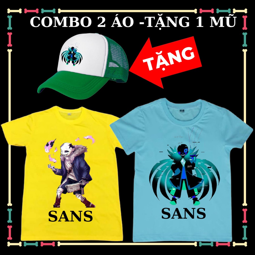Combo 2 áo thun trẻ em Undertale Sans, Error 404, error 505 tay ngắn, đủ size áo, tặng kèm Mũ lưỡi trai.