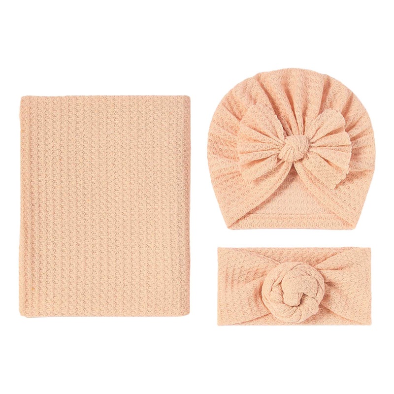 Set 3 Món Chăn Quấn Và Nón Đội Đầu Dành Cho Trẻ Sơ Sinh Khi Ngủ