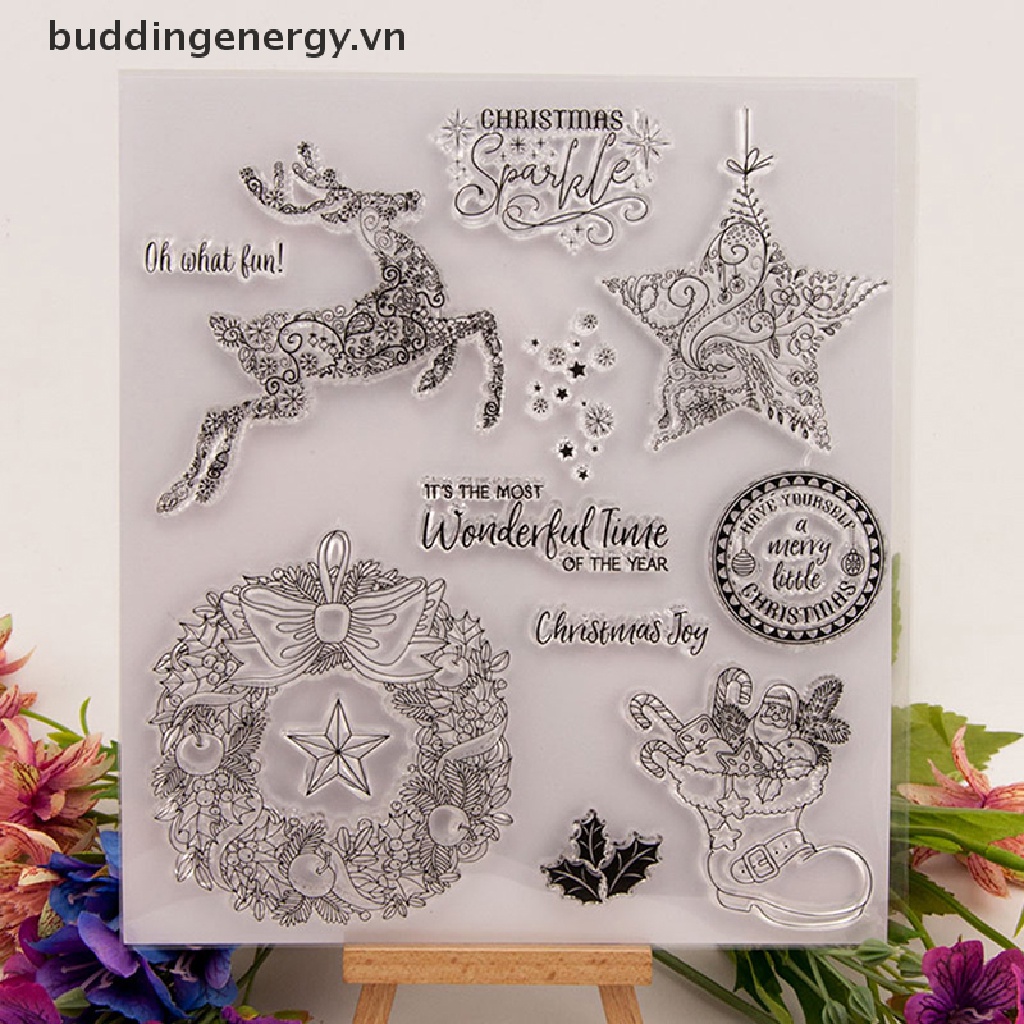 {BUDDI} Tem Đóng Dấu Bằng Cao Su Silicone Trong Suốt Hình Hươu Giáng Sinh DIY {BUDDI}