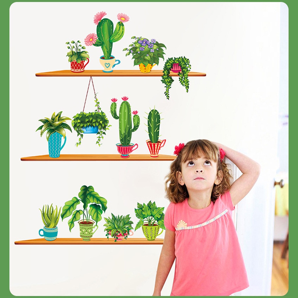 Decan dán tường, decan trang trí phòng hình chậu cây XH9309