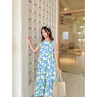 Đầm ocien - đầm nữ đi biển, hoa xanh