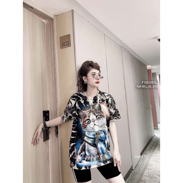 Set bộ áo thun phối quần ngố đen 1002