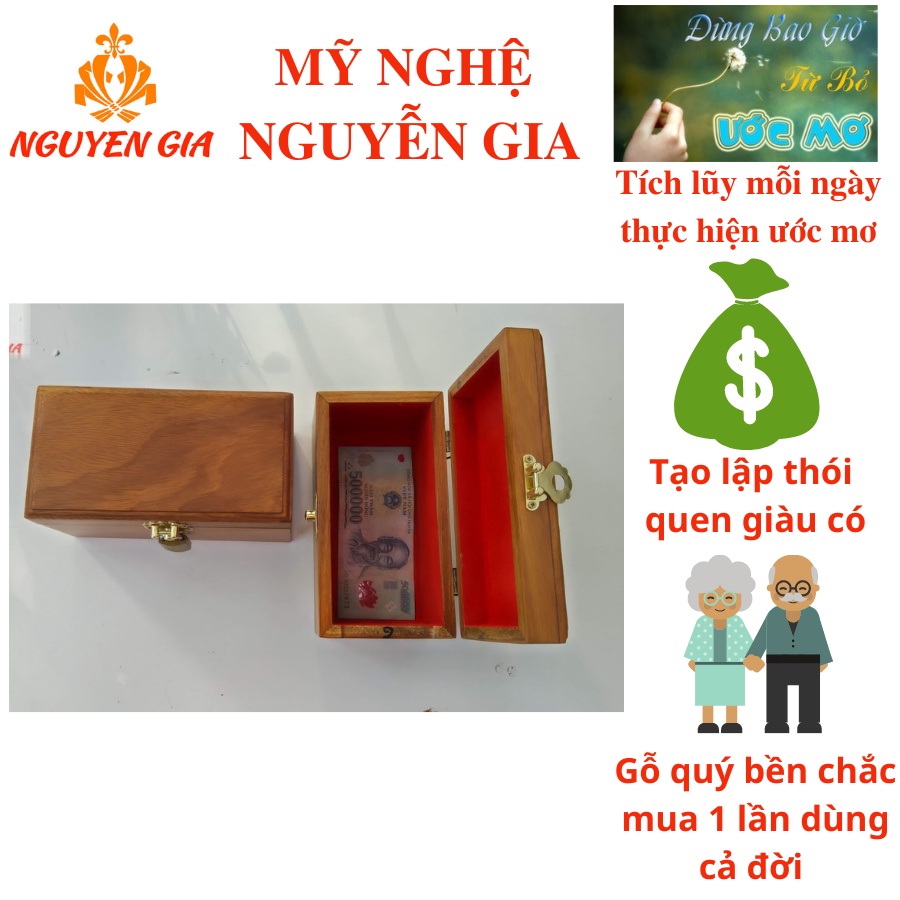 Hộp gỗ đựng tiền tiết kiệm mini có khóa