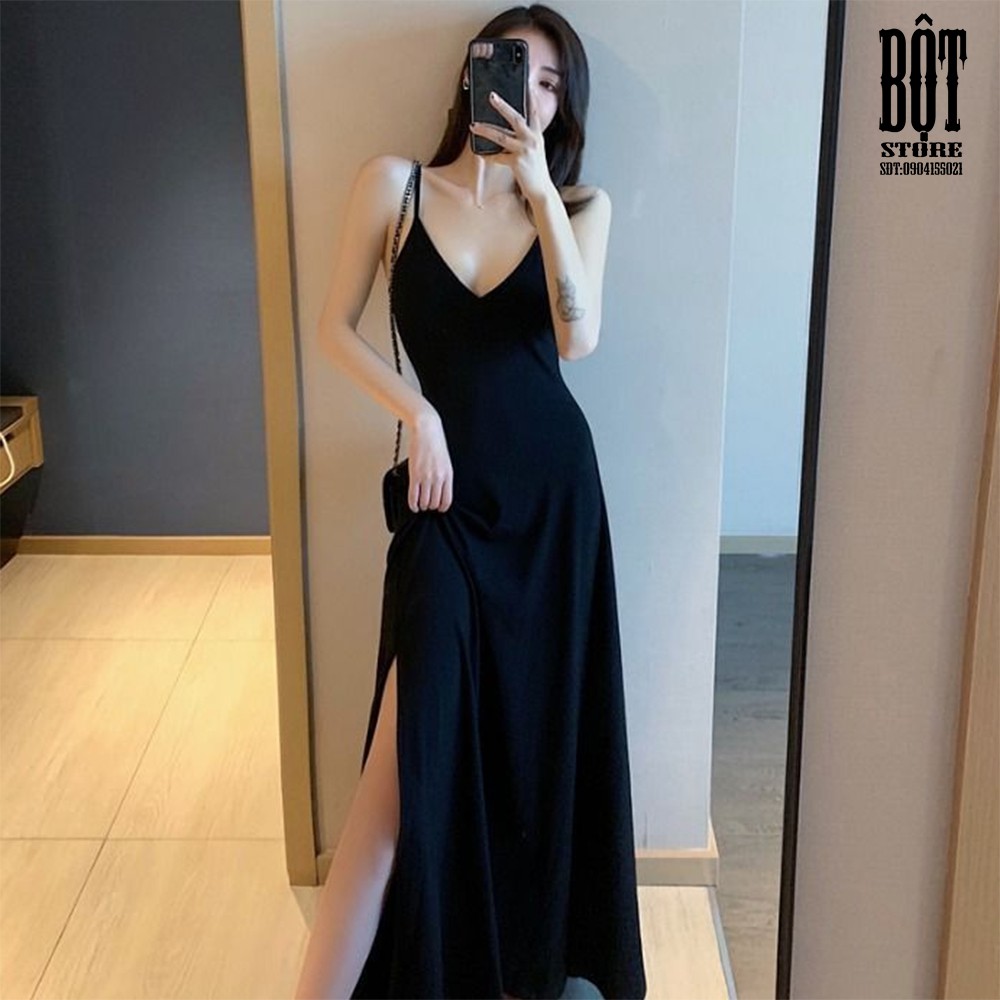 Đầm body đen 2 dây nhúng thân