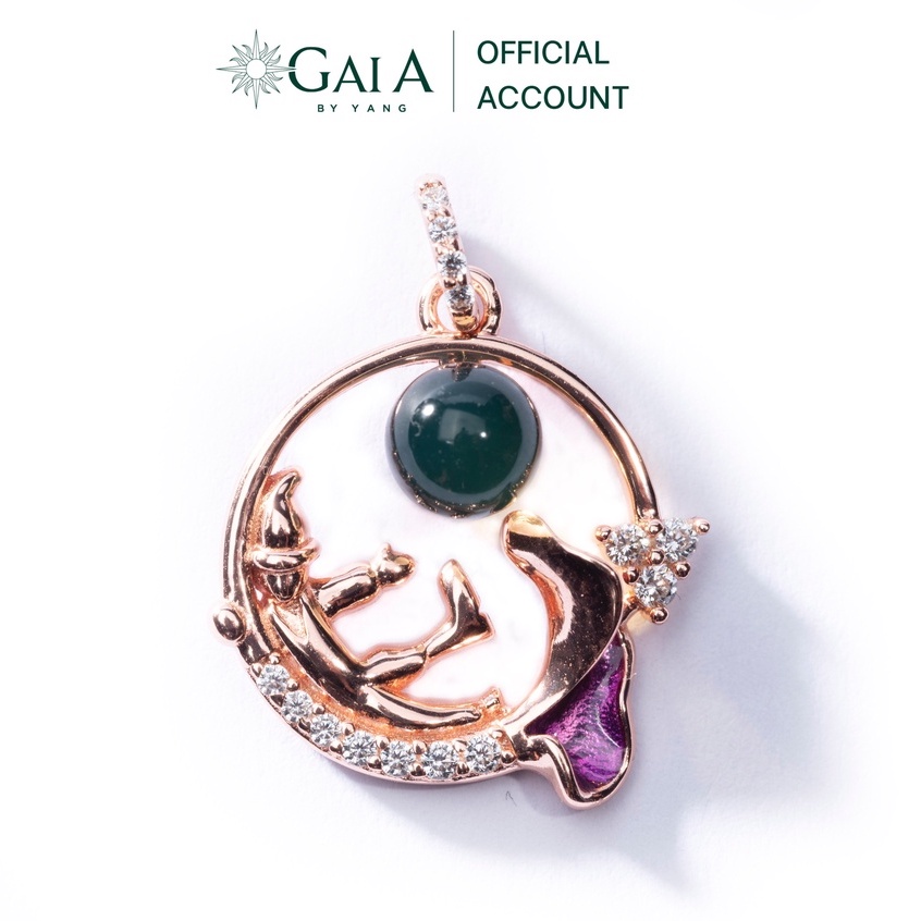 Mặt dây chuyền bạc Hổ phách xanh xi vàng hồng - GaiA by Yang
