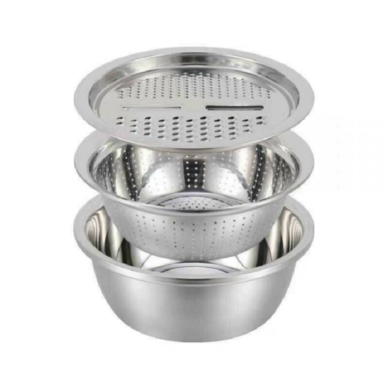 Rổ Nạo Củ Quả Đa Năng 3 trong 1 Chất Liệu Inox Có Thể Nạo Gọt Bào Sợi