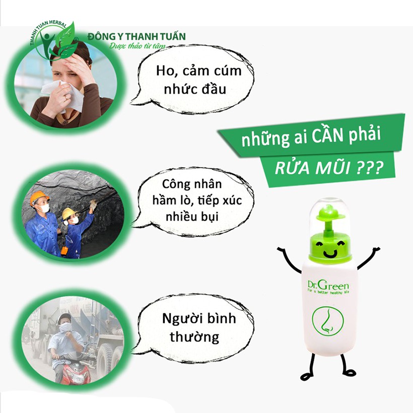 [New] Combo 2 bình rửa mũi xoang Dr. Green (tặng kèm đầu rửa Silicon + 10 muối biển nha đam Dr.Green)