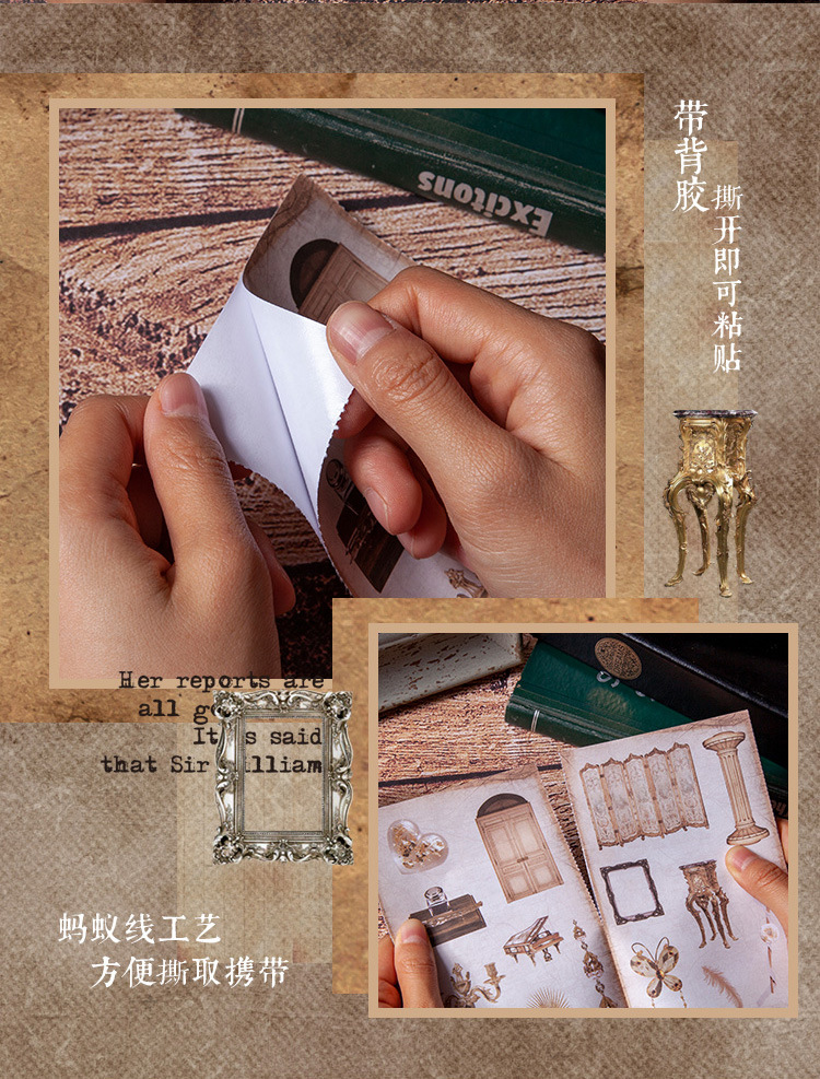 DecorMe Sticker vintage set 8 miếng dán tự cắt nhiều hình phong cách cổ điển OLD HANDBOOK