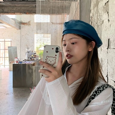 Mũ Beret da màu sáng phong cách vintage Hàn quốc
