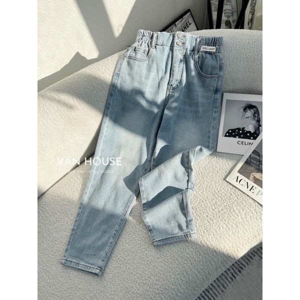 Quần bò cạp cao 2 cúc chun eo Size S M L