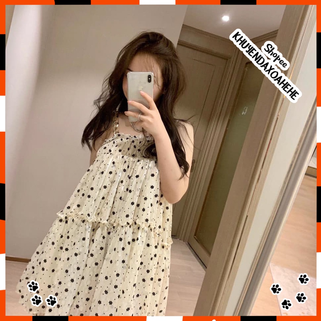 V003 Váy 2 dây Babydoll BBD trắng hoa nhí đen nhún ngực đáng yêu dáng lỡ đầm tiểu thư công chúa ulzzang nữ tính cute