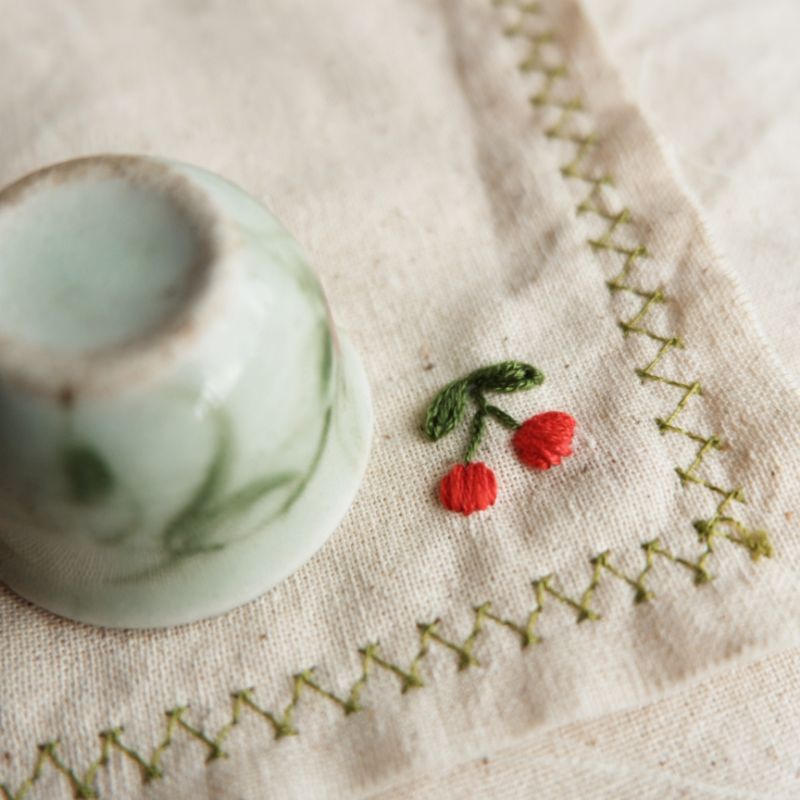 Set 4 tấm Lót Ly Linen Thêu tay hình trái cây bé tí xíu🍋🍊🍋🍊