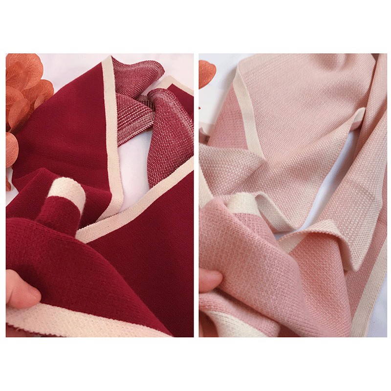 Khăn len trơn viền trắng thời trang unisex các màu