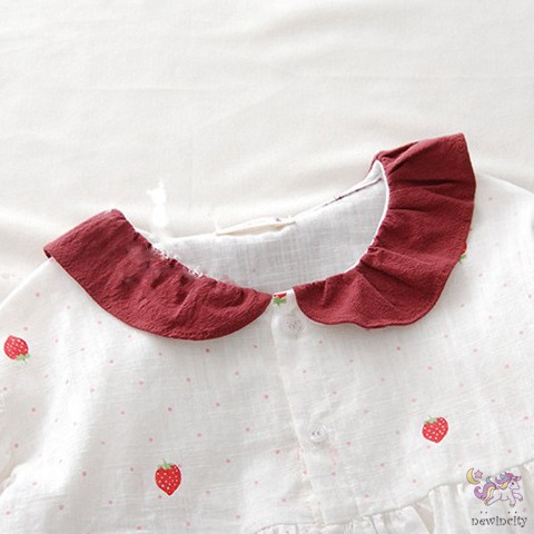 Áo Cotton Dài Tay In Họa Tiết Dâu Tây Xinh Xắn Theo Phong Cách Hàn Quốc Dành Cho Nữ