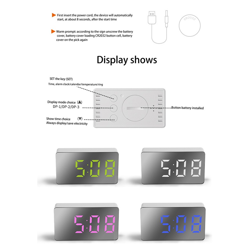 Đồng Hồ Báo Thức Kỹ Thuật Số Để Bàn Cổng USB Có Đèn LED Hiển Thị Nhiệt Độ