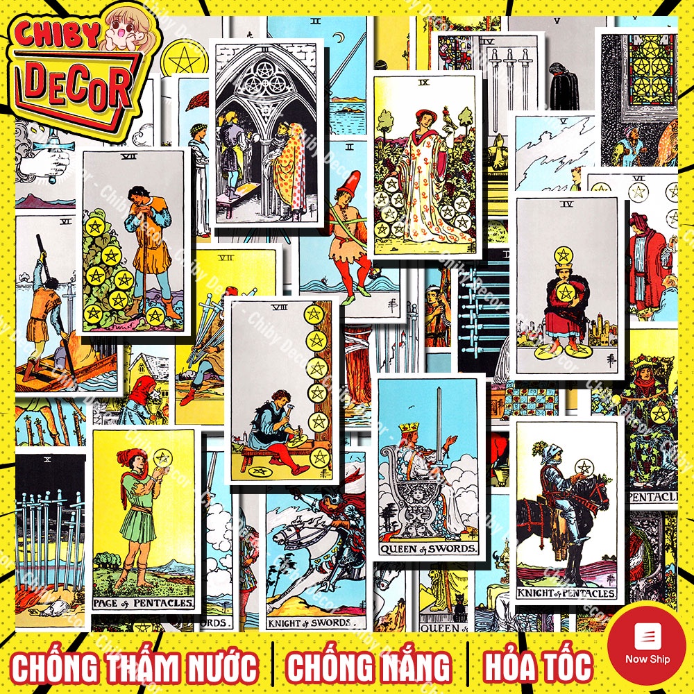Sticker Bài Tarot Full Bộ 78 lá 🌈 Decal Chống Nước, Nhãn Dán Vali, Ipad, Mũ Bảo Hiểm, Điện Thoại, Laptop - Cắt Sẵn