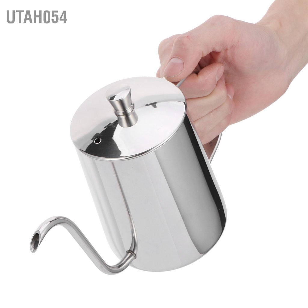 [Hàng Sẵn] Ấm pha cà phê nhỏ giọt bằng thép không gỉ 304 có nắp đậy kiểu cổ ngỗng 600ml【Utah054】