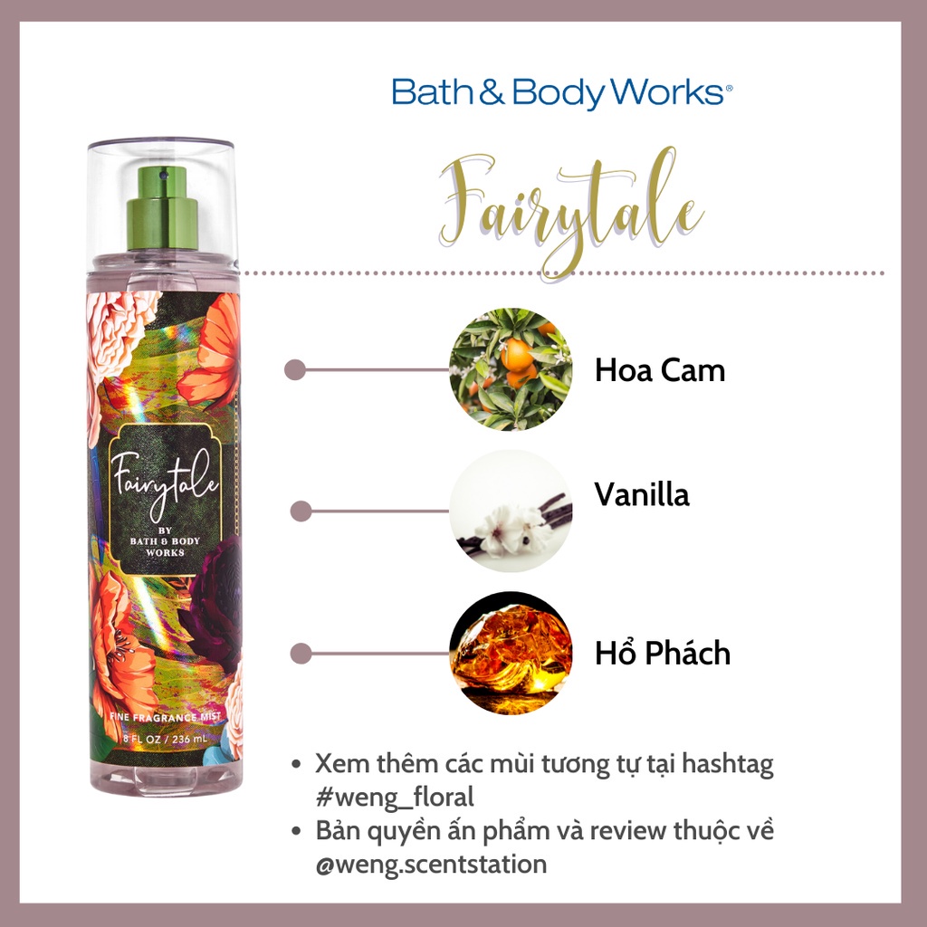 Fairytale Xịt thơm toàn thân body mist Bath & Body Works Ngọt